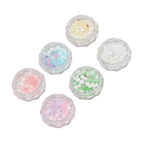 6 Ask Resin 3D Fjärilsformad Nagelkonst Dekorationssats Utsökt Falsk Pärla Nageldekoration för Kvinnor