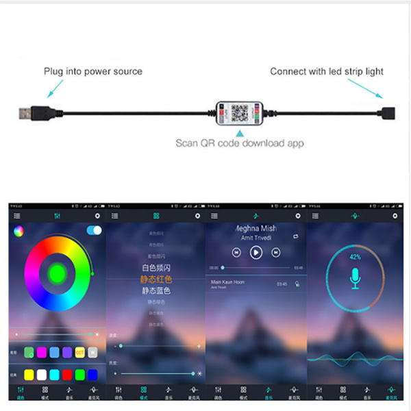 Bluetooth Musikk 5050 LED Stripe Lys Fleksibel Tape RGB Lys 5 M