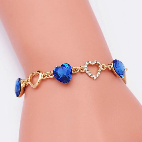 Guld Armband - Hjärtan med Blå & Vita CZ Kristaller Guld