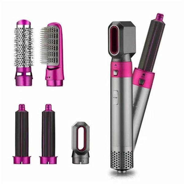 Fem-i-en varmluftkam, blåsekam, automatisk hårabsorberende stylingkam, krølle- og rettekam, blåsemaskin rose red