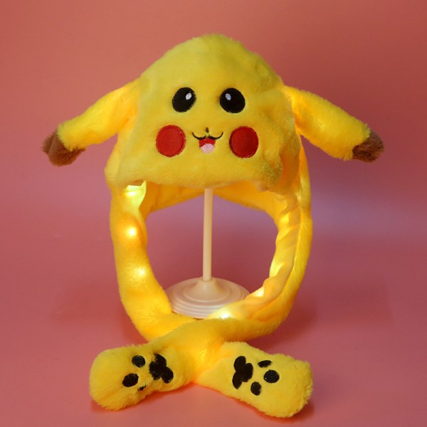 Plush og varm kaninhatt med LED-lys som hopper Light-Free Pikachu Hat