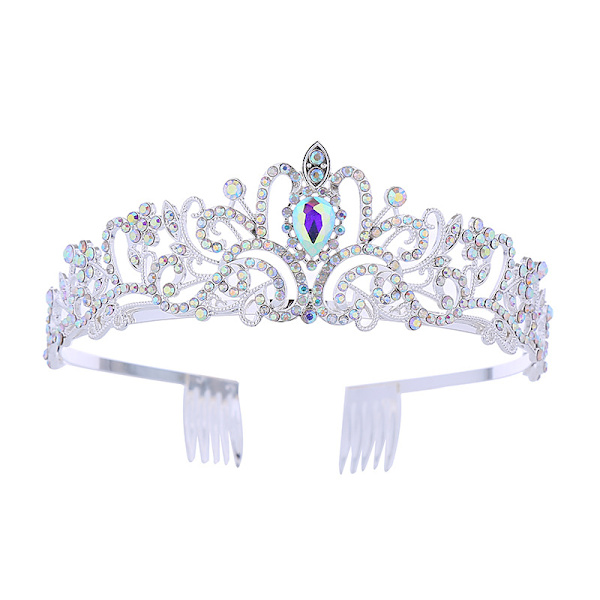 Hodeplagg for kvinner med krystaller, krystall- og rhinestone-bryllupshodeplagg med kamkrone, bursdagsprinseessedesign A04# Silver Full AB