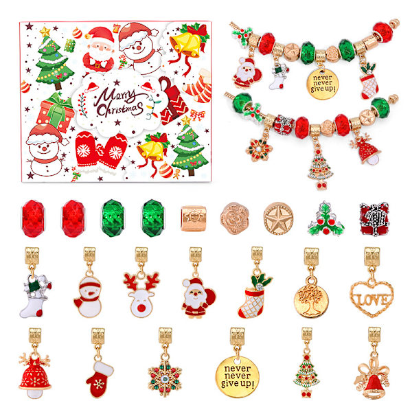 Julekalender med 24 Ruter for Nedtelling, DIY-Armbånd for Barn, Overraskelses-Blindboks, Gulldrakt A