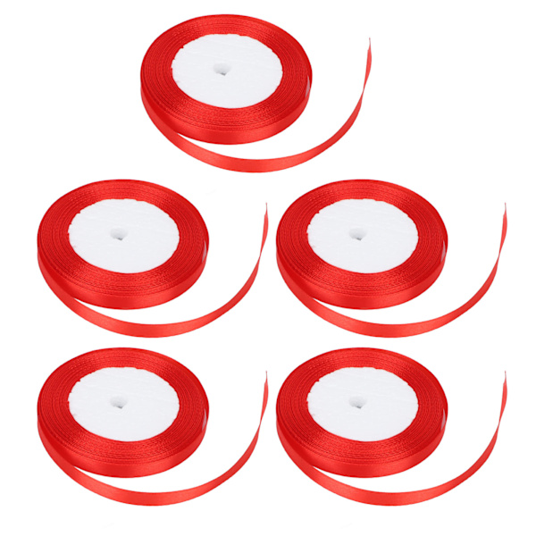 5-pack Presentband, ca 1 cm bred, 22 meter lång, Vattentät, Ljusstark Färg, Slitstark, Mångsidig, Röd