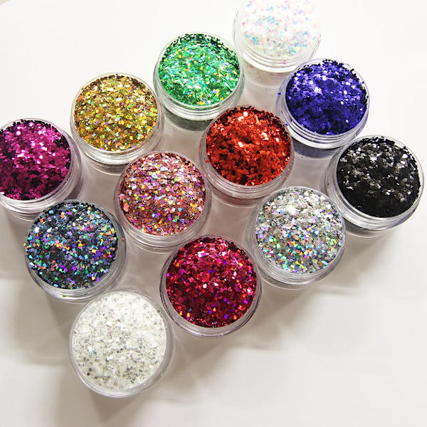 12 dåser glitter firkantet / firkantet 1 mm
