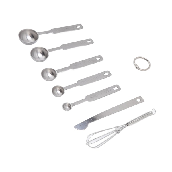 Mätskedar 7 i 1 Rostfritt Stål Stapelbar Design Multifunktionella Mätskedar Set med Nivellering Visp Silver