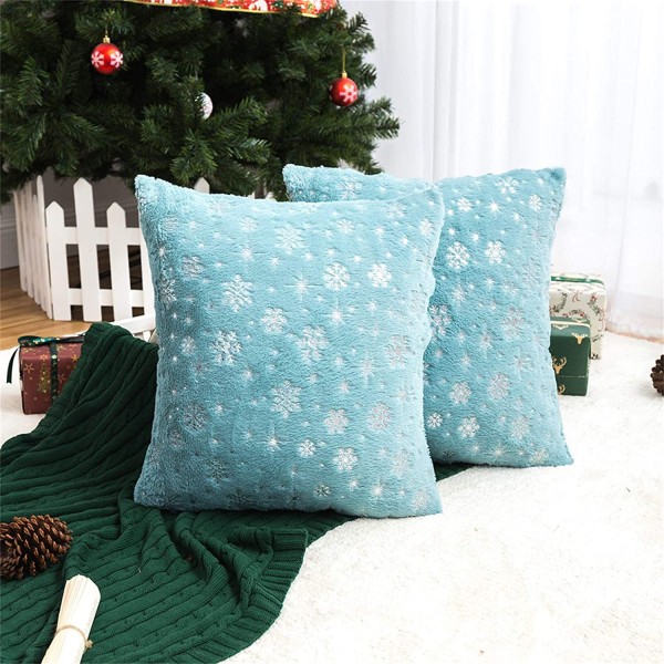 Ny julkudde 2023 - Snöflinga med guldplätering, plyschkuddfodral, röd kudde, bil, hem Light Blue 43*43cm