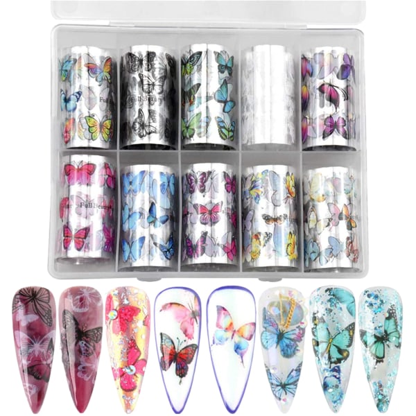10 ruller Nail Foil Transfer Sticker Butterfly Nail Foils Nail Art Stickers DIY Negle Decoration