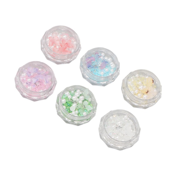 6 Ask Resin 3D Fjärilsformad Nagelkonst Dekorationssats Utsökt Falsk Pärla Nageldekoration för Kvinnor