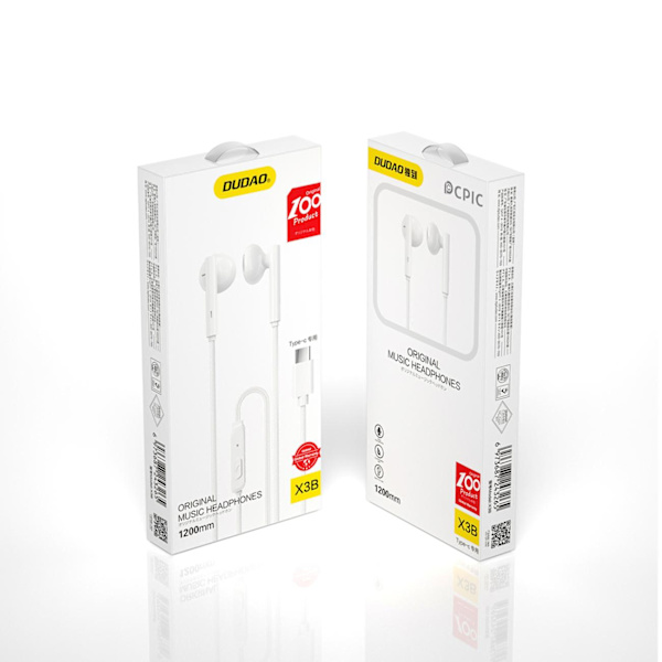 USB-C / TYPE-C-kontakt In-Ear Hörlurar med Mikrofon Vit