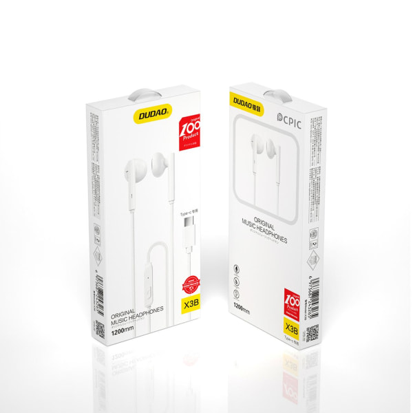 USB-C / TYPE-C -liitäntäiset korvakaiuttimet mikrofonilla, valkoiset