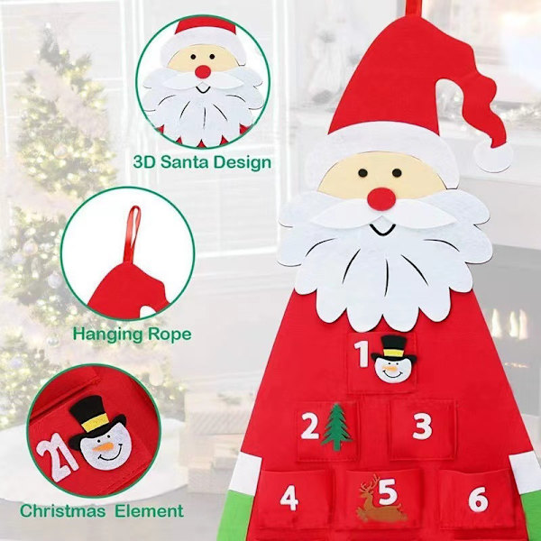 Filtadventkalender med tomte, julkalender, juldekoration Light Gray