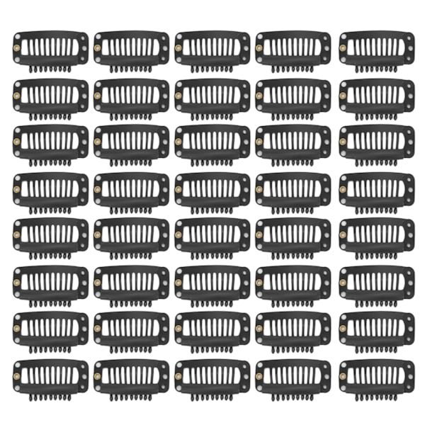 40 st Wig Clip Set Rostfritt Stål DIY 9 Tänder Snap Comb Hårförlängningsklämmor Tillbehör 1.3 tum Svart