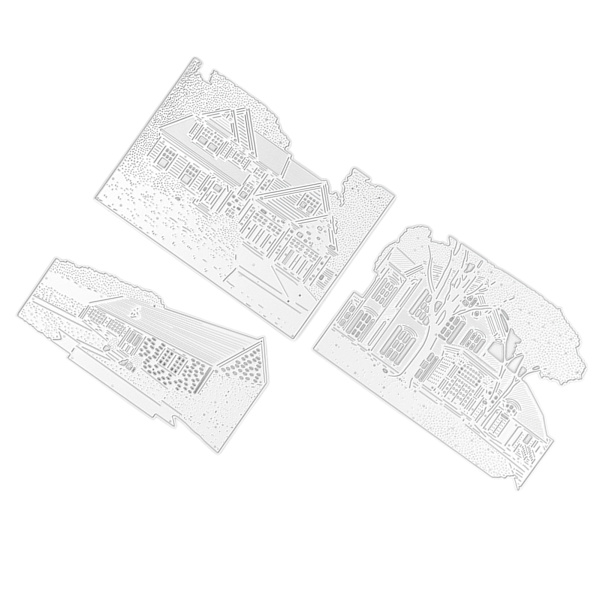 3 st Metalliska Utskurna Arkitektoniska Bakgrunder 3D-Effekter DIY Metall Prägling Schablon Papper Konst Hantverk Mall för Korttillverkning