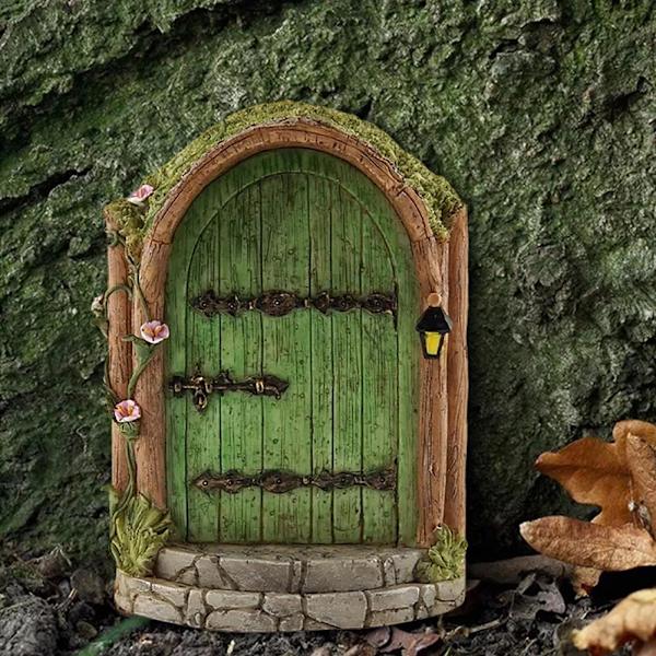 Miniature Pixie Elf Fe-Dør Træhave Vindue Dør Jul green
