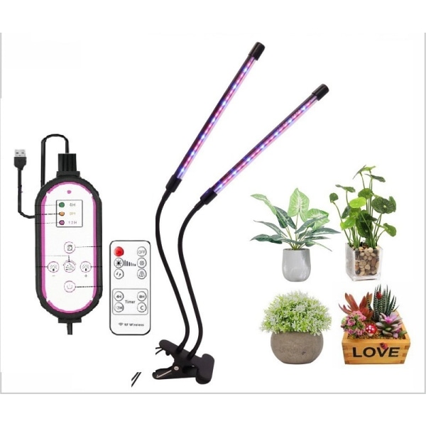 LED-plantevekstlampe Plantelampe Klips Timing Fullspektrum Sollys Sukkulenter Blomster Black C