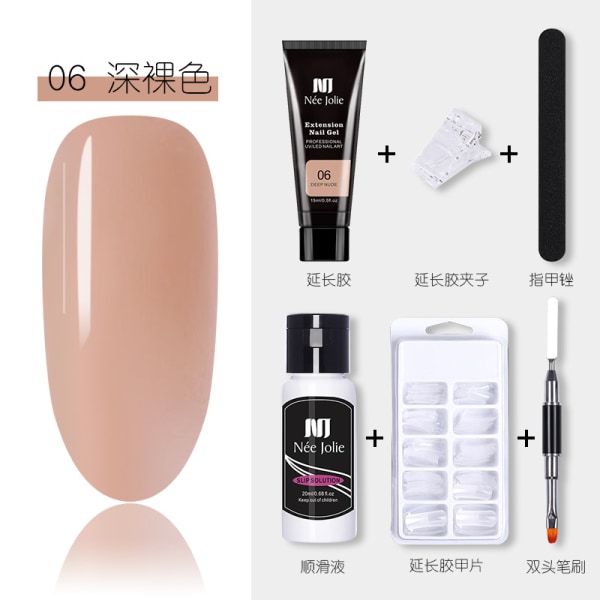 6-delars nagelgel-färgset nagelset polygel-set #06
