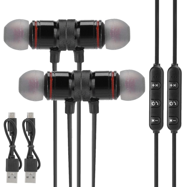 2 st XT‑6 Stereo Headset Bluetooth Magnetisk Attraktion Binaural Trådlös Sport HörlurarSvart