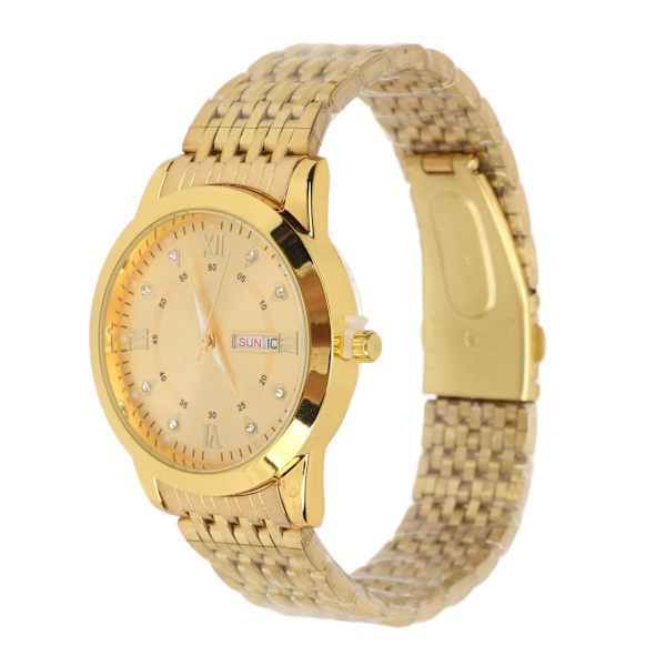 Armbandsur för Män Kvarts Dag Datum Vattentät Casual Lyx Luminous Mode Klänning Klocka med Legering Armband för Affärer Guld