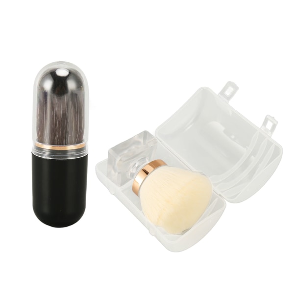 Sminkpulverborste Kind Blush Makeup Vit borst runt huvud Power Svart kapsel kosmetiskt verktyg med case