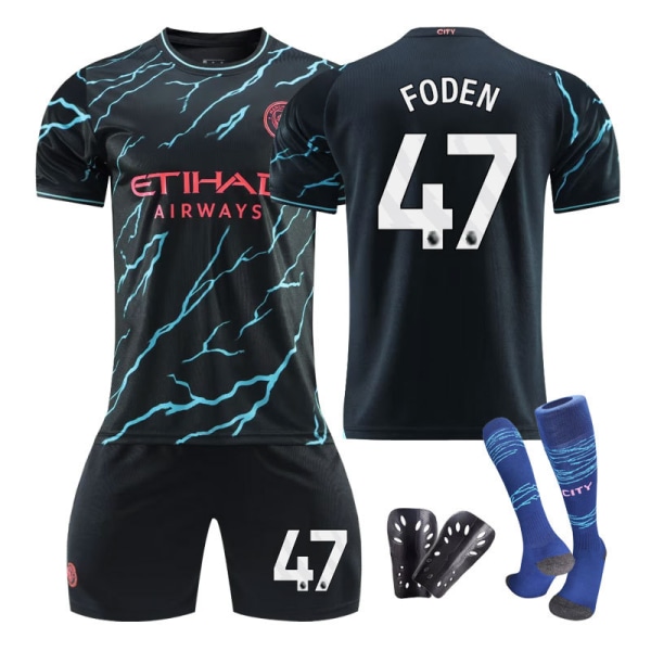 23-24 Manchester City udebane fodboldtrøje sæt Haaland nummer 9 no.47 with socks 16(90-100cm)