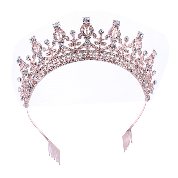 Hodeplagg for kvinner med krystaller, krystall- og rhinestone-bryllupshodeplagg med kamkrone, bursdagsprinseessedesign A03# Rose Gold White Diamond