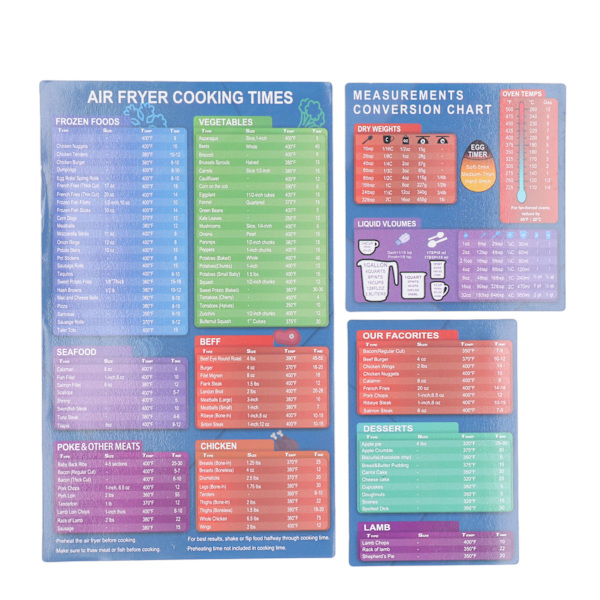 3 stk Fryeren Magnet Cheat Sheet Sett Fryeren Tilbehør Kokketider Fryeren Tilbehør Magnetark Rask Referanseguide for Matlaging Steking