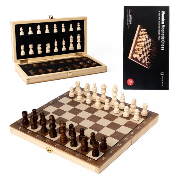 Tremagnetisk sjakk valnøttfarge to-i-ett sammenleggbar sjakk Voksne og barn Konkurransedyktige pedagogiske leker 29*29