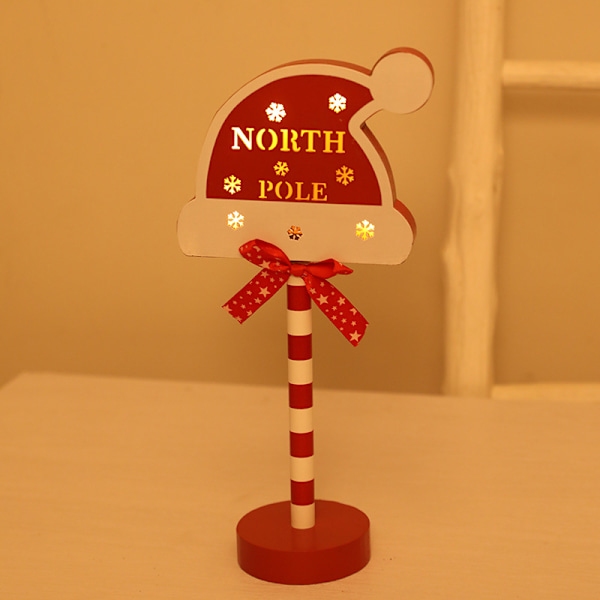 Julevejskilt Stop Dekorative Lys Træ Juleferie Vindue Desktop Atmosfære Led Farvet Lampe Warm Light Christmas hat