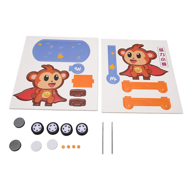 DIY Monkey Puslespil Legetøj Magnetisk Håndværk Forbedre Videnskabelig Kognition Bygge Sæt til Børn til Tidlig Uddannelse Magnetisk Monkey Håndværk Bil