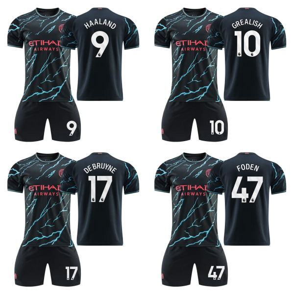 23-24 Manchester City Udebanefodboldtrøje Sæt Haaland Nummer 9 no.10 with socks 22(120-130cm)