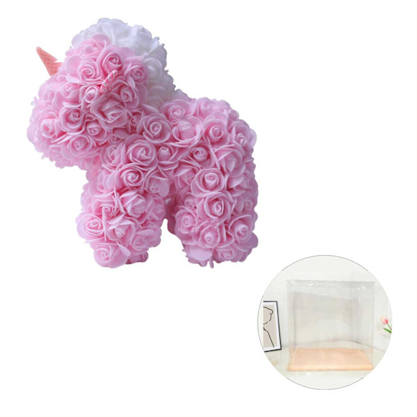 25 cm Enhörning av Rosor i Presentask - Rosa Rosa