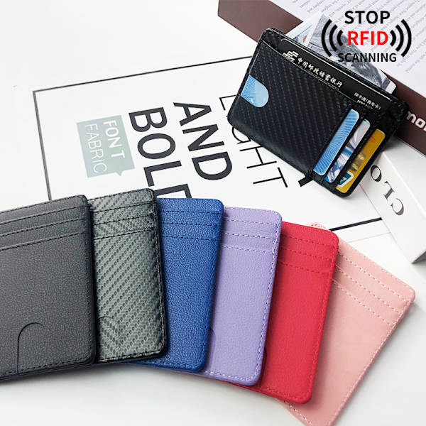 Korthållare för Män och Kvinnor RFID Anti-Demagnetisering Skyddande Fodral Flera Kortfack PU-Läder Bärbar Kortväska Texture Black