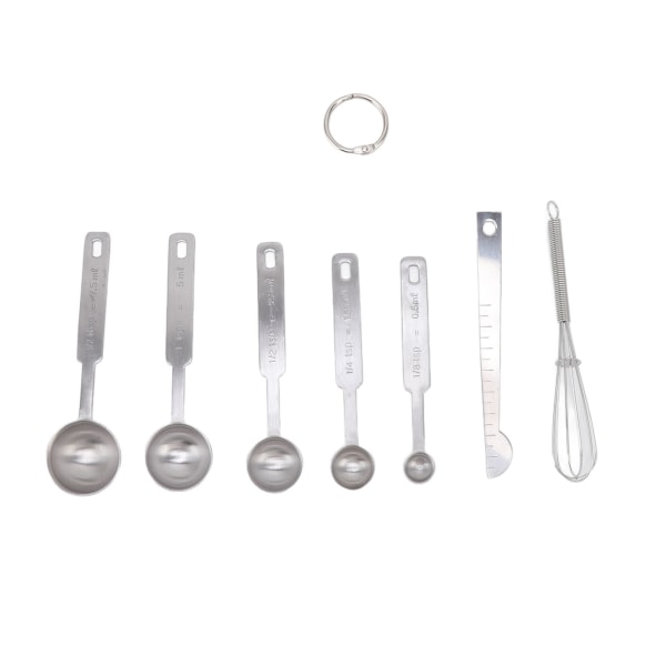 Mätskedar 7 i 1 Rostfritt Stål Stapelbar Design Multifunktionella Mätskedar Set med Nivellering Visp Silver