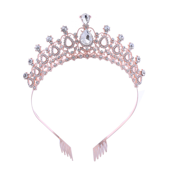 Hodeplagg for kvinner med krystaller, krystall- og rhinestone-bryllupshodeplagg med kamkrone, bursdagsprinseessedesign A02# Rose Gold