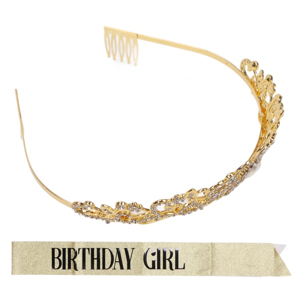 Brudgum Sash Crown Set Vacker Rhinestone Elegant Guld Brud Crown Axelband Kit för Bröllop