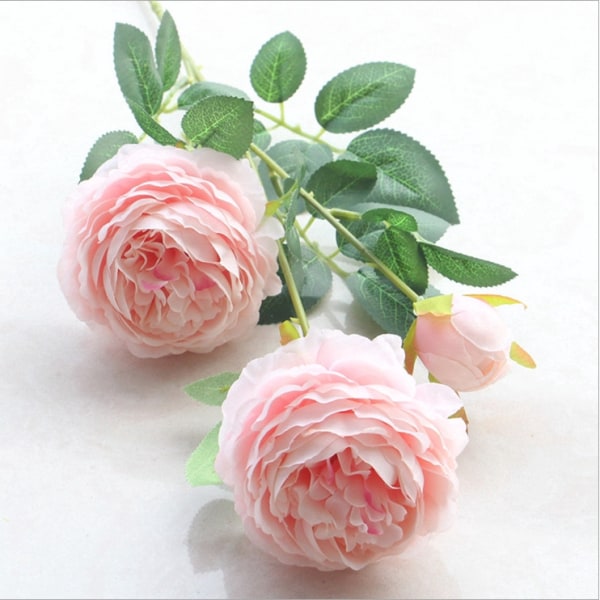 3 Huvuden Rosa Vita Pioner Sidenblomma/Rose konstgjorda blommor