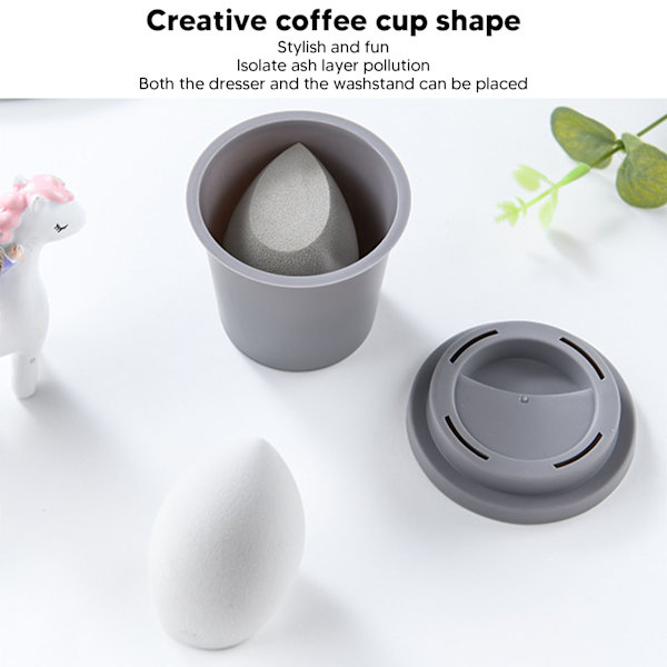 5 stk Grå Kaffe Kop Skønhedssvamp Holder Letvægts Bærbar Makeup Svampebeholder Æske