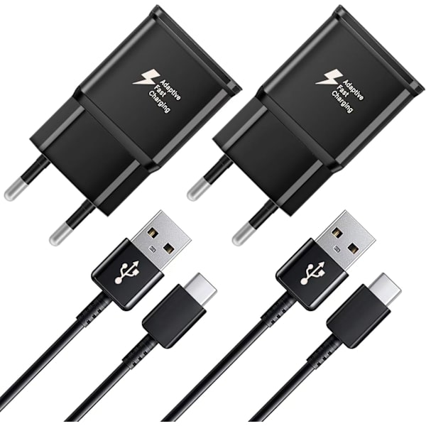 2 stk hurtiglader, 1,2 m kabel, kompatibel med Samsung Galaxy S22 S21 S20 S8 S10 S9 Plus Note 7 8 9 10 A53 LG, HTC 2-pack/black