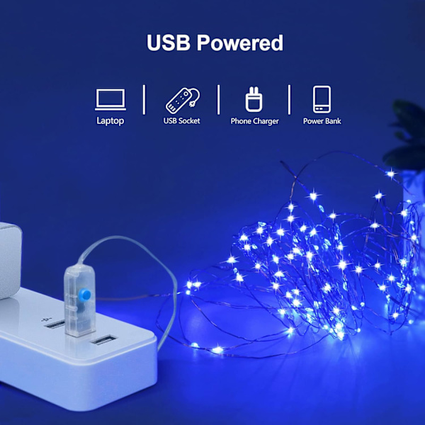 Fejelygter, Gritin 15M/49ft 150LED Julelys Udendørs/Indendørs Dekorationer, 8 Tilstande Fjernbetjening blue