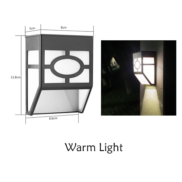 2LED Solcellslampa för Staket Utomhus Vattentät Solcellslampa Retro Vägglampa
