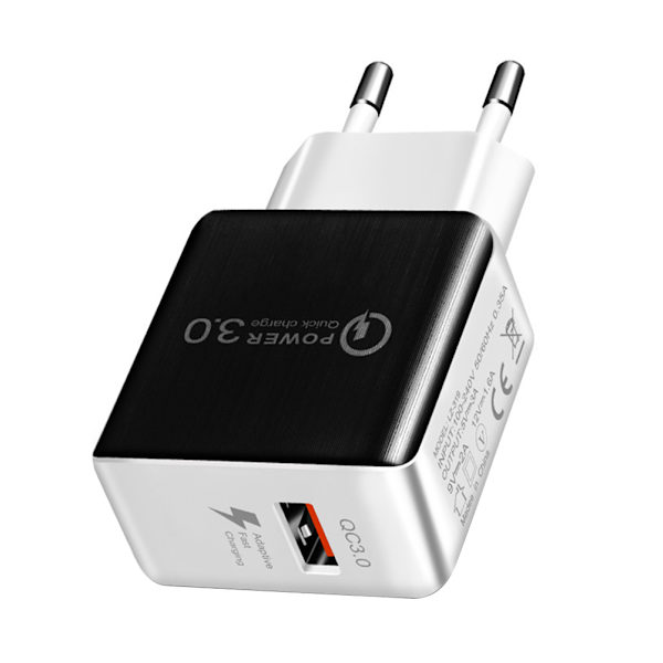 Universal QC3.0 USB-lader EU-kontakt 18W Hurtig lading 3.0 Rask adapter Vegg Mobiltelefonlader