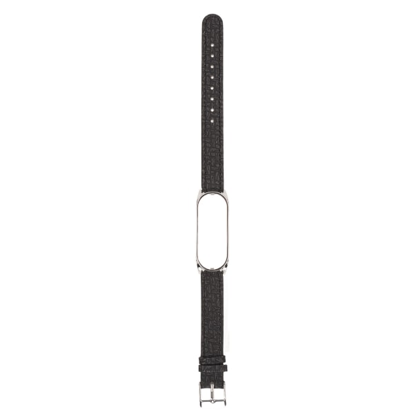 Læder Urremme Hurtig Udskiftning Læder Urremme Flettet Mønster Armbånd med Metal Spænde til Xiaomi Mi Band 6 (Sort Sølv)
