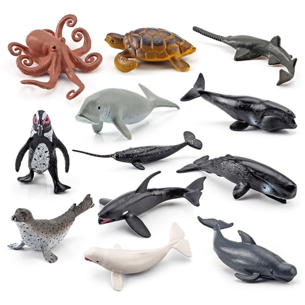 12 STK Mini sjødyr for barn Plast sjødyr figurer Simulering havdyr modell dekorasjon