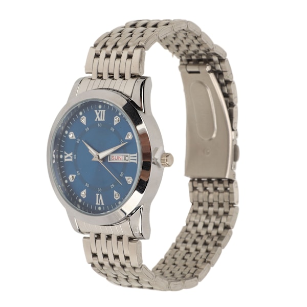 Armbandsur för Män Kvarts Dag Datum Vattentät Casual Lyx Luminous Mode Klänning Klocka med Legering Armband för Affärer Silver Blå