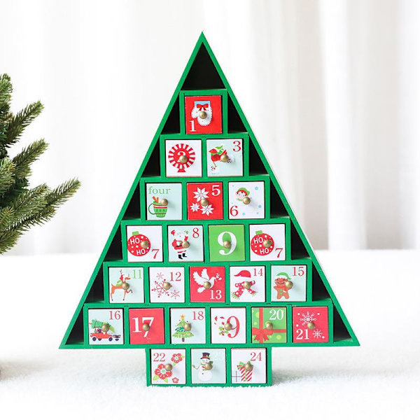 Julkalender i trä med låda