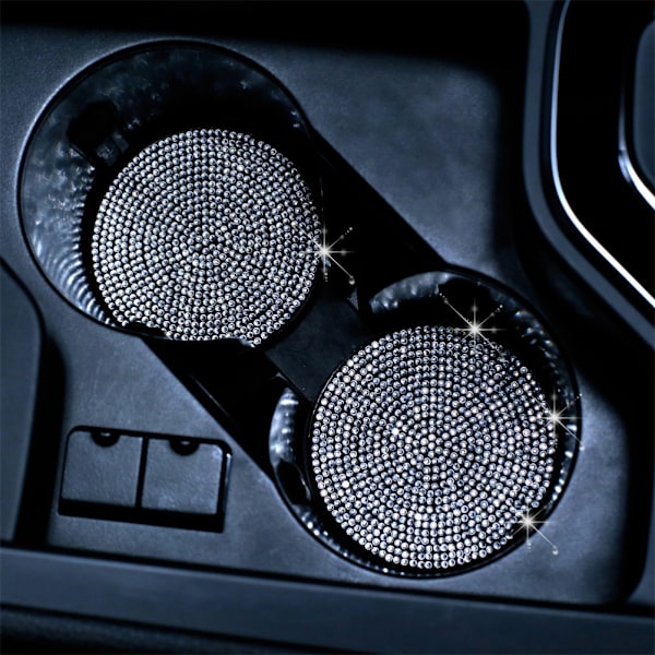 2 Pak Bilkopholder-Underlag med Rhinestones - Ikke-Skridsikre Kopholdere - Universelt Tilbehør til Bilens Indre