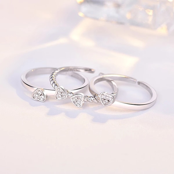 Kvinnors Hjärtformad Ring Fyraklöver Lyckobringande Finger Ring 3 i 1 Rhinestone Öppen Ring Lycklig Smycke Present