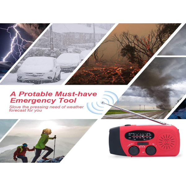 2000mAh Powerbank Multifunktionell Solradio Handvev Strömgenerering radio Black