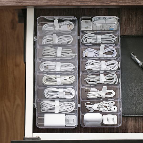 8 Rutenett Klar Plast Kabel Oppbevaringsboks Datakabel Oppbevaringsbeholder Plassbesparende Kabelhåndteringsboks for Oppbevaring av Øredobber Ringer og Datakabler